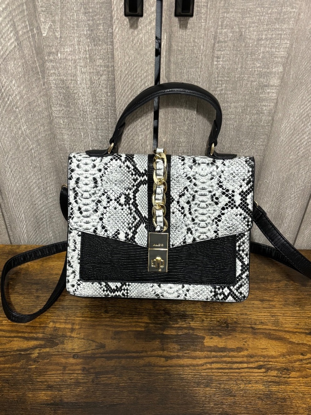 Aldo NWOT Black and White with Gold Accents Snake Purse.